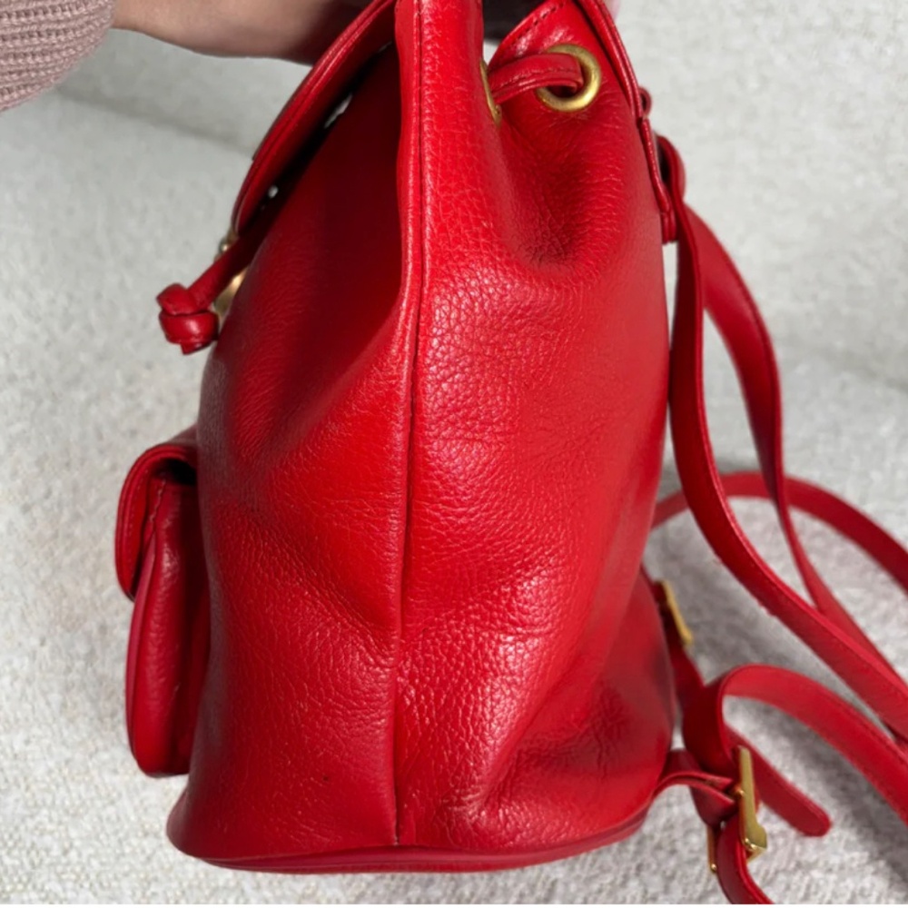 Authentic MCM Red Leather Studded Drawstring Backpack - Picture 5 of 10